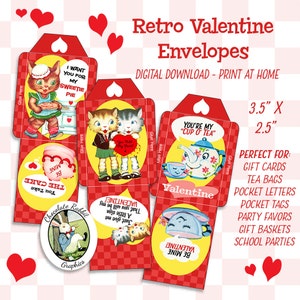 Tarjetas de bolsillo para San Valentín, estilo vintage, descarga digital, letras de bolsillo retro imprimibles, álbumes de recortes, regalos de fiesta, etiquetas de regalo, hoja de imágenes