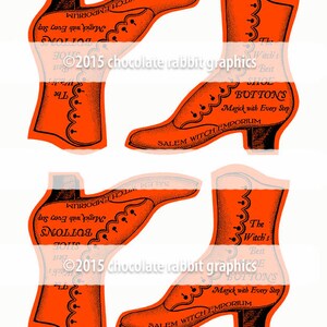 Halloween Witch Shoe Button Card, Printable Halloween Clip Art, Instant Digital Download, Vintage Shoe Card image 4