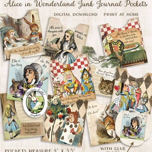 Alice im Wunderland Junk Journal Taschen: Vintage Collage (Digitaler Download)