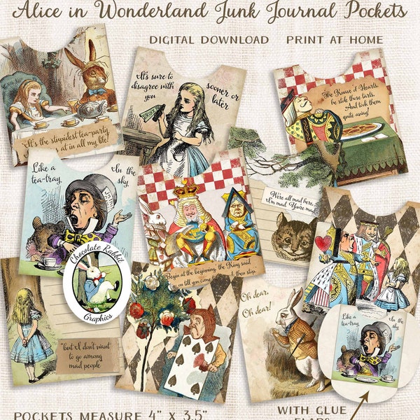 Alice in Wonderland Junk Journal Pockets: Vintage Collage (Digital Download)