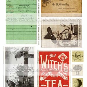 Halloween Witch Ephemera Kit, Junk Journal Digital Download, Vintage Spell Book Clip Art image 5