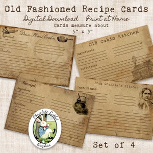 cartes de recettes de style campagnard vintage, téléchargement numérique, primitive Junk Journal Ephemera, Scrapbook Clip Art