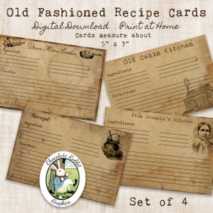 Vintage Country Style Recipe Cards, Digital Download, Primitive Junk Journal Ephemera, Scrapbook Clip Art