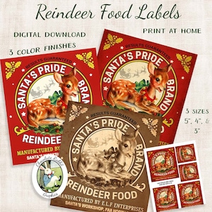 Weihnachten Rentier Food Label, Vintage-Stil-Rentier-Tag, ClipArt, Urlaub behandeln Etiketten, Gästebuch Cliparts, Junk-Zeitschrift Etiketten