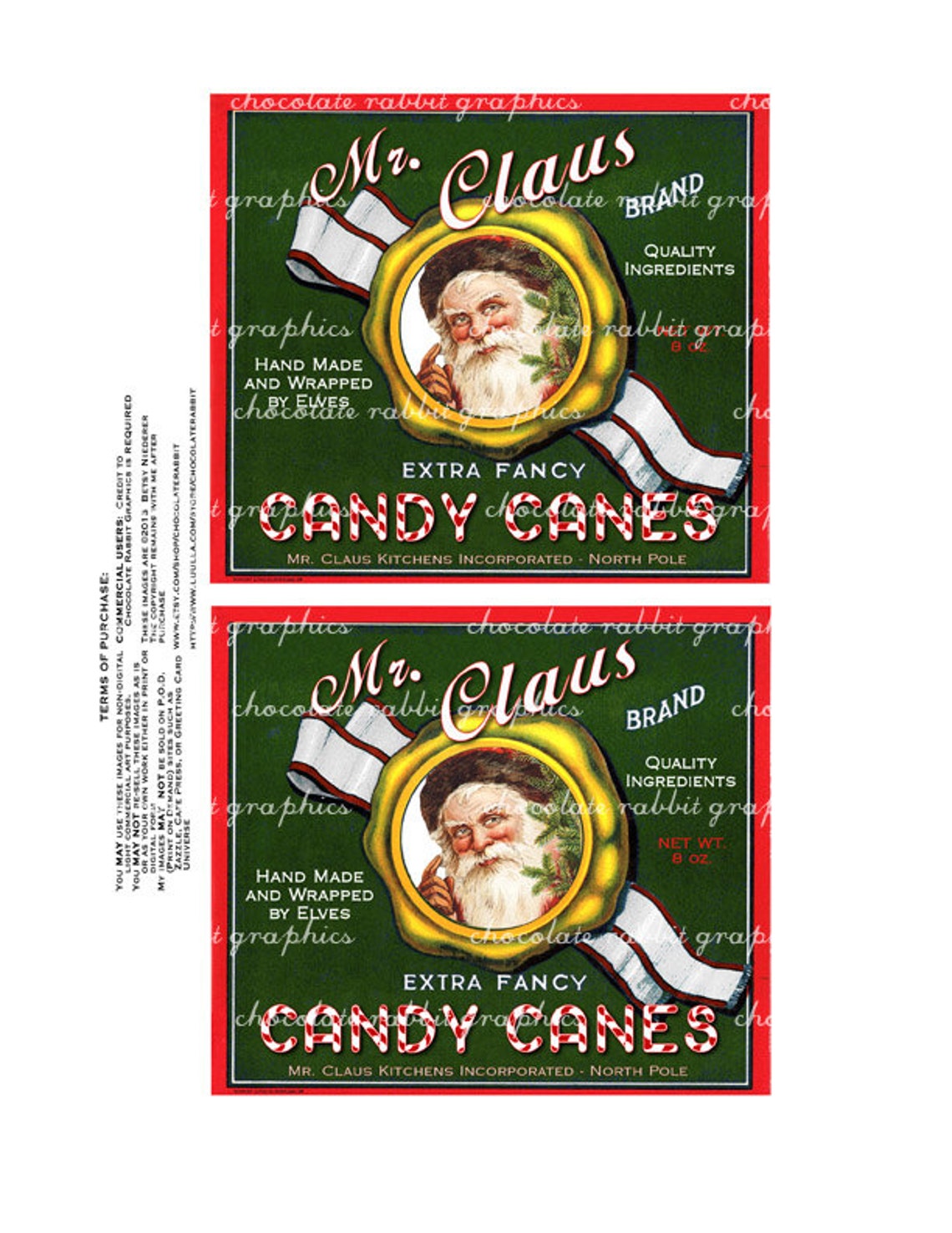 Christmas Candy Cane Vintage Style Label Tag Digital Download | Etsy