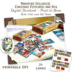 Set di scatole di cartoline di Natale fai da te in miniatura per casa delle bambole, cartoline di Natale stampabili con download digitale, mini scatola in scala 12, scala 12, scala 6