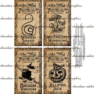 Halloween Witch Aged Apothecary Potion Labels Digital Download Bottle Jar Tags Vintage Style Image Clip Art Printable Collage Sheet image 4