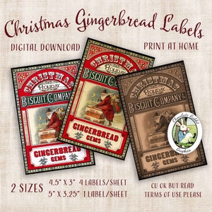 Christmas Gingerbread Cookie Labels, Digital Download, Printable Journal Ephemera, Cookie Gift Tags