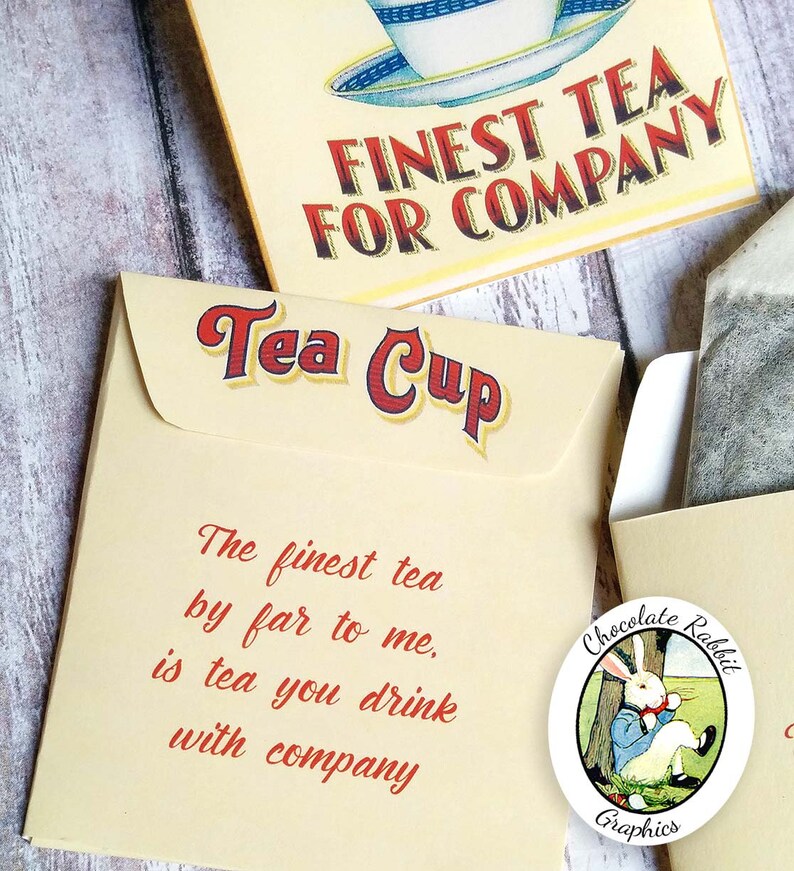 Tea Bag Envelope Vintage Style Tea Bag Wrapper Printable Etsy