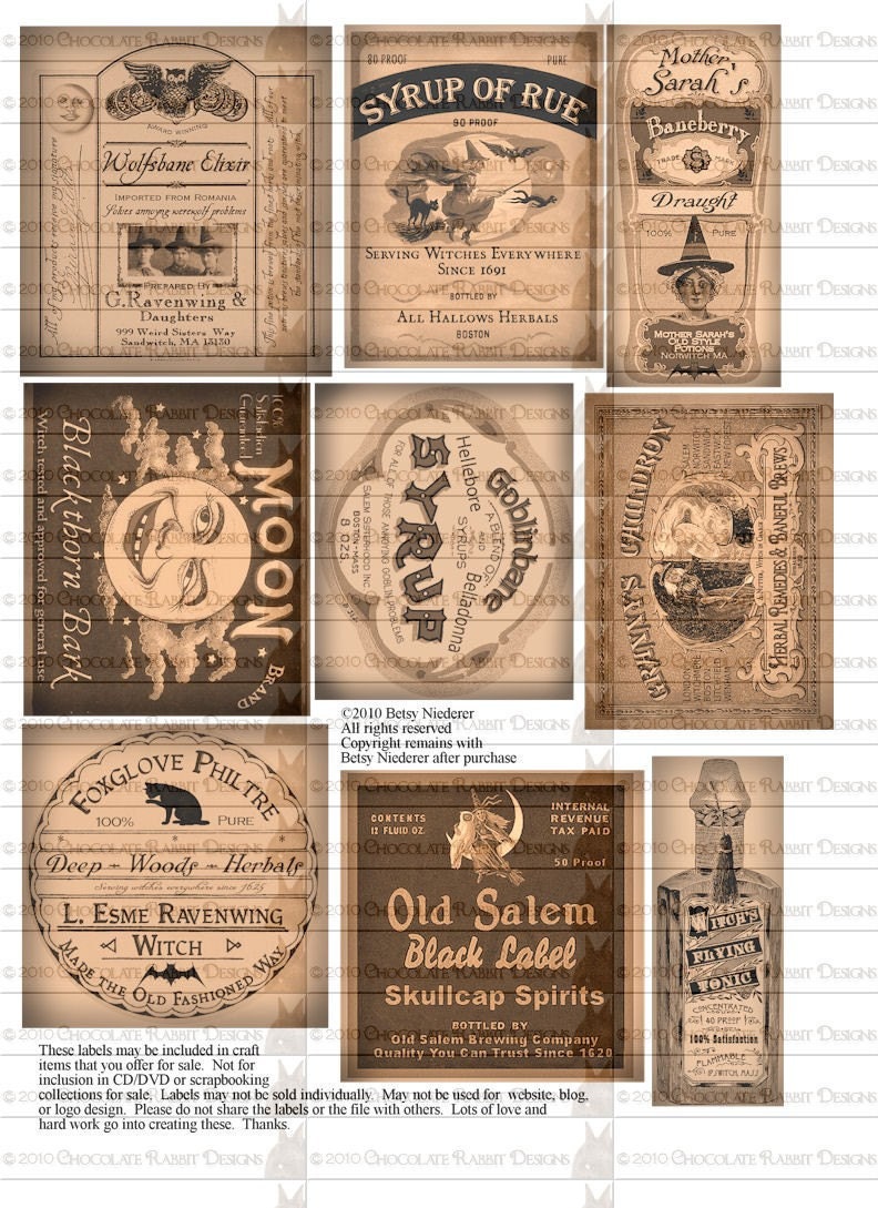 Potion Bottle Halloween Witch Labels Digital Download Etsy