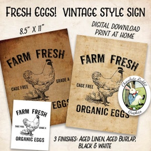 Sinal de ovos orgânicos, impressão de fazenda estilo vintage, download digital, folha de imagem de arte de parede de transferência de tecido primitivo de país imprimível