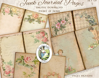 Druckbare Junk Journal Seiten, schäbige Rose Valentine, digitale Zeitschrift Kit, Scrapbook Papier Download, viktorianischen Stil