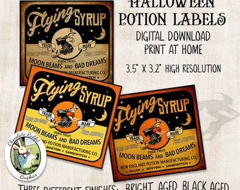 Vintage Halloween Potion Bottle Labels: Witch Apothecary Clip Art (Digital Download)