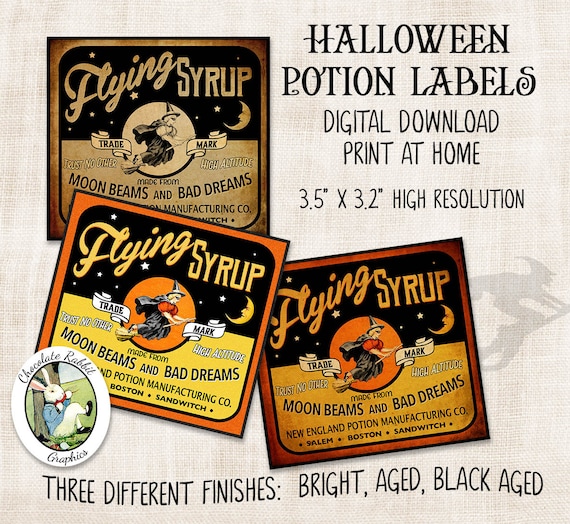 Vintage Halloween Potion Bottle Labels: Witch Apothecary Clip Art (Digital Download)