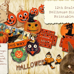 Dollhouse 12th Scale Vintage Halloween Printable Collage Sheet - Decorations Boxes  Postcards
