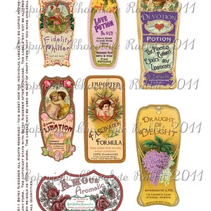 Love Potion Labels, Vintage Style Valentine Labels, Valentine Tags, Vintage Valentine Clipart