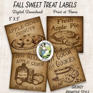 Vintage Style Fall Bakery Signs, Pie Donut Cider Cocoa Digital Download, Printable Country Style Image Transfer, Primitive Kitchen Art,