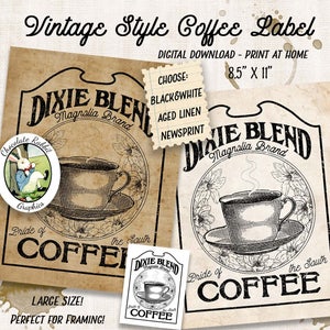 Coffee Label Vintage Style Kitchen Sign Digital Download Printable Coffee Graphics Coffee Clip Art Antique Coffee Image Wall Art