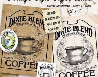 Coffee Label Vintage Style Kitchen Sign Digital Download Printable Coffee Graphics Coffee Clip Art Antique Coffee Image Wall Art