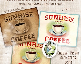 Coffee Label Digital Download, Printable Vintage Style Coffee Clip Art, Kitchen Pantry Labels