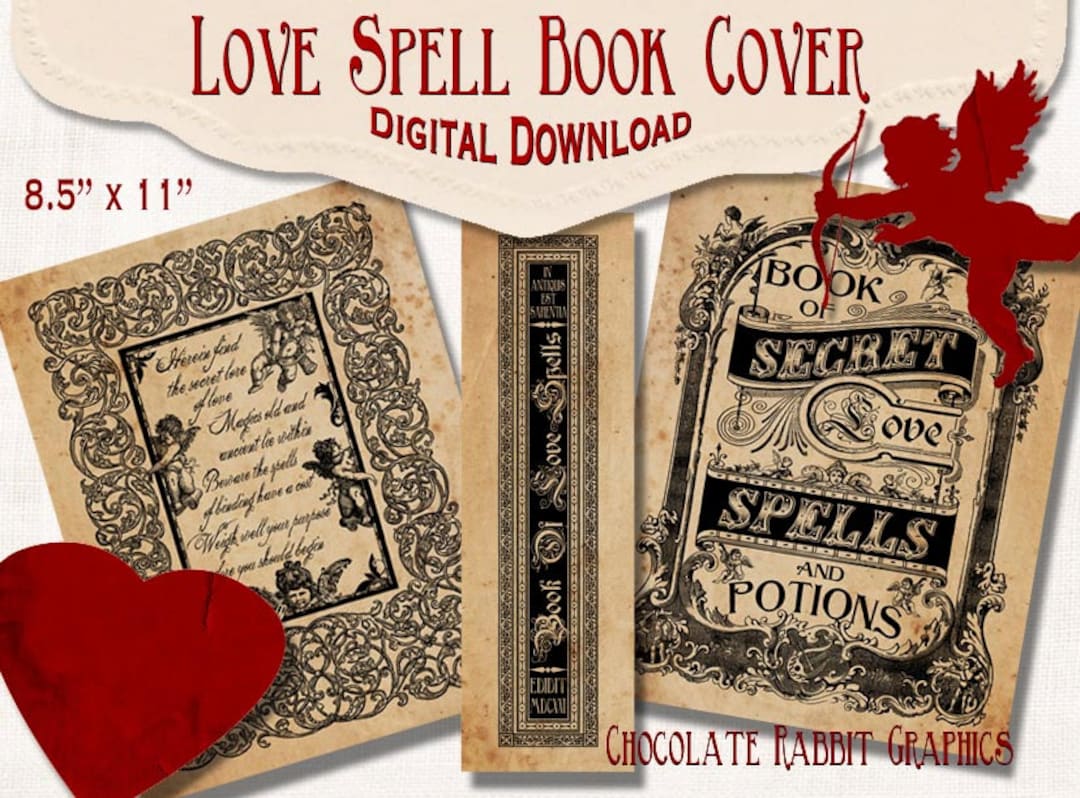 Love Spell Book Cover Witch Digital Download Printable DIY Vintage Image  Clip Art Halloween Scrapbook Graphic 