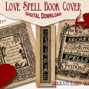 Love Spell Book Cover Witch Digital Download Printable DIY Vintage Image Clip Art Halloween Scrapbook Graphic