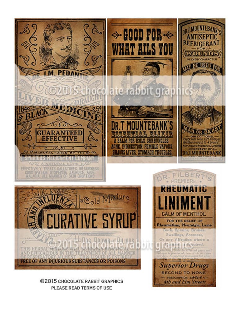 Quack Medicine Apothecary Bottle Labels Country Primitive Etsy