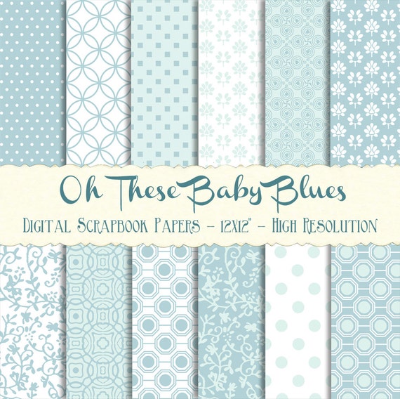 Baby Blue Digital Scrapbook Paper Pack Printable Instant Etsy