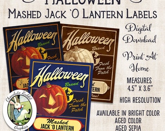 Halloween Pumpkin Label Digital Download Vintage Style Printable Bottle Jar Tag Clip Art Graphics Scrapbook Party Favor Fabric Transfer