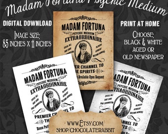 Fortune Teller Halloween Vintage Digital Download Sign Fabric Transfer Iron On Printable Clip Art Scrapbook Collage Sheet