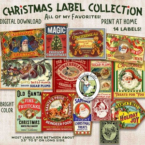 Digital Christmas Treats Label Collection, Printable Santa Journal Ephemera, Holiday Tag Clip Art