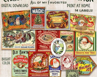 Digital Christmas Treats Label Collection, Printable Santa Journal Ephemera, Holiday Tag Clip Art