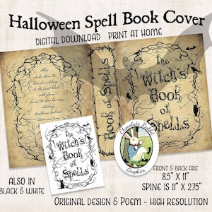 Cubierta de libro de hechizos de Halloween imprimible, libro de sombras, descarga digital, arte de Halloween, transferencia de imagen de Halloween, diario de libro de hechizos