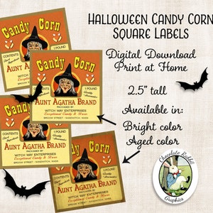 Halloween Candy Corn Treat Label 2.5 Inch Squares Digital Download Printable Vintage Style Tag Witch Clip Art Scrapbook Image Graphics Sheet