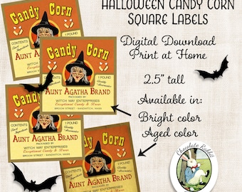 Halloween Candy Corn Labels: Vintage Witch Treat Tags (Digital Download)