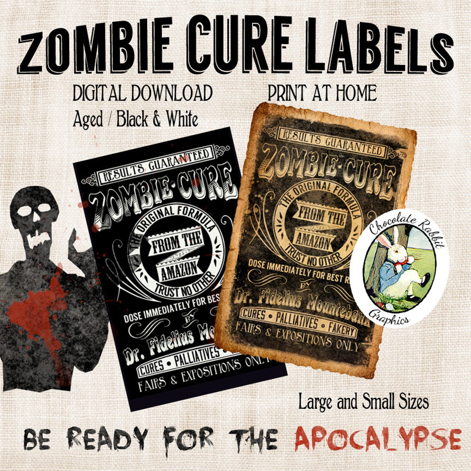 Zombie Cure Label Halloween Digital Download Printable Vintage - Etsy