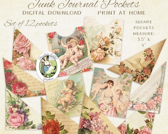 Shabby Junk Journal Zakken, Digitale Shabby Rose Valentine Journal Kit, Afdrukbare Victoriaanse Clipart, Scrapbook Collage Sheet