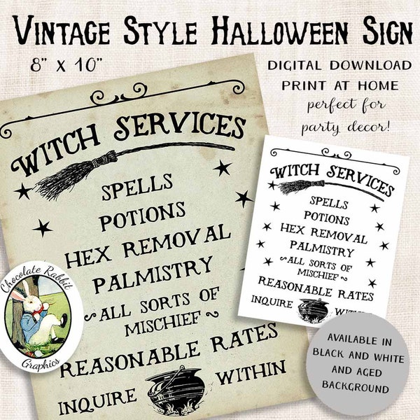 Vintage Style Halloween Sign, Witch Spells, Halloween Poster, Instant Digital Download, Witch Print, Party Decor