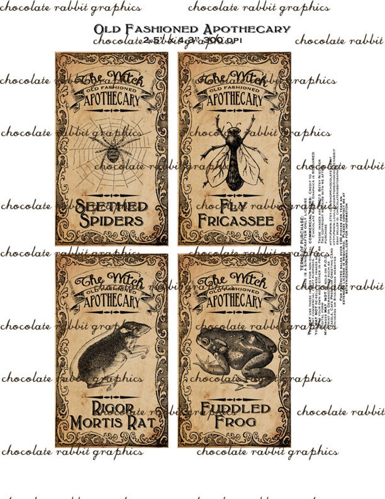 Halloween Witch Aged Apothecary Potion Labels Digital Download Bottle Jar Tags Vintage Style Image Clip Art Printable Collage Sheet image 5