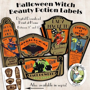 Halloween Witch Potion Labels: Art Deco Beauty Tags (Digital Download)