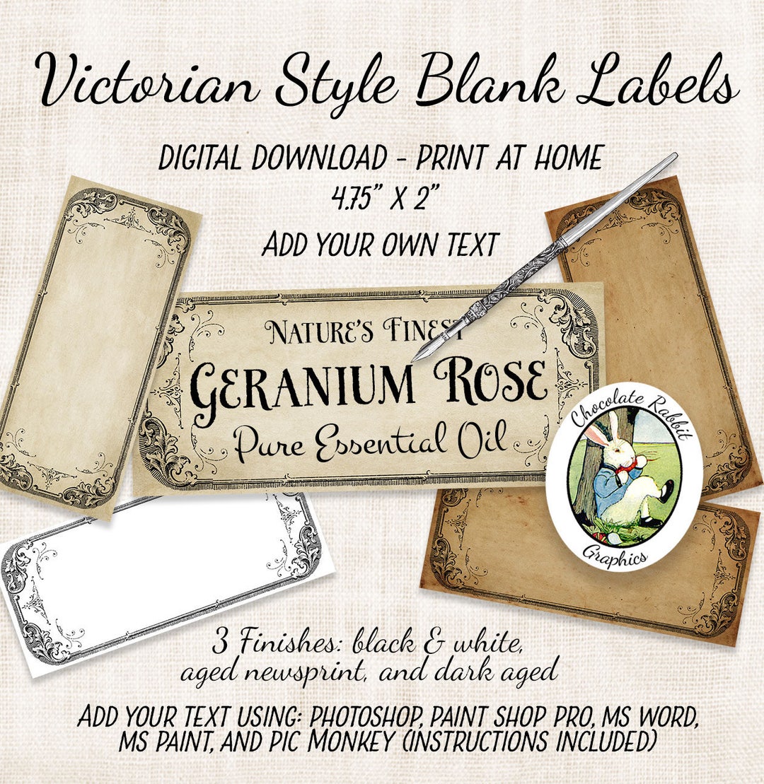 Blank Victorian Apothecary Labels Vintage Digital Download Printable ...