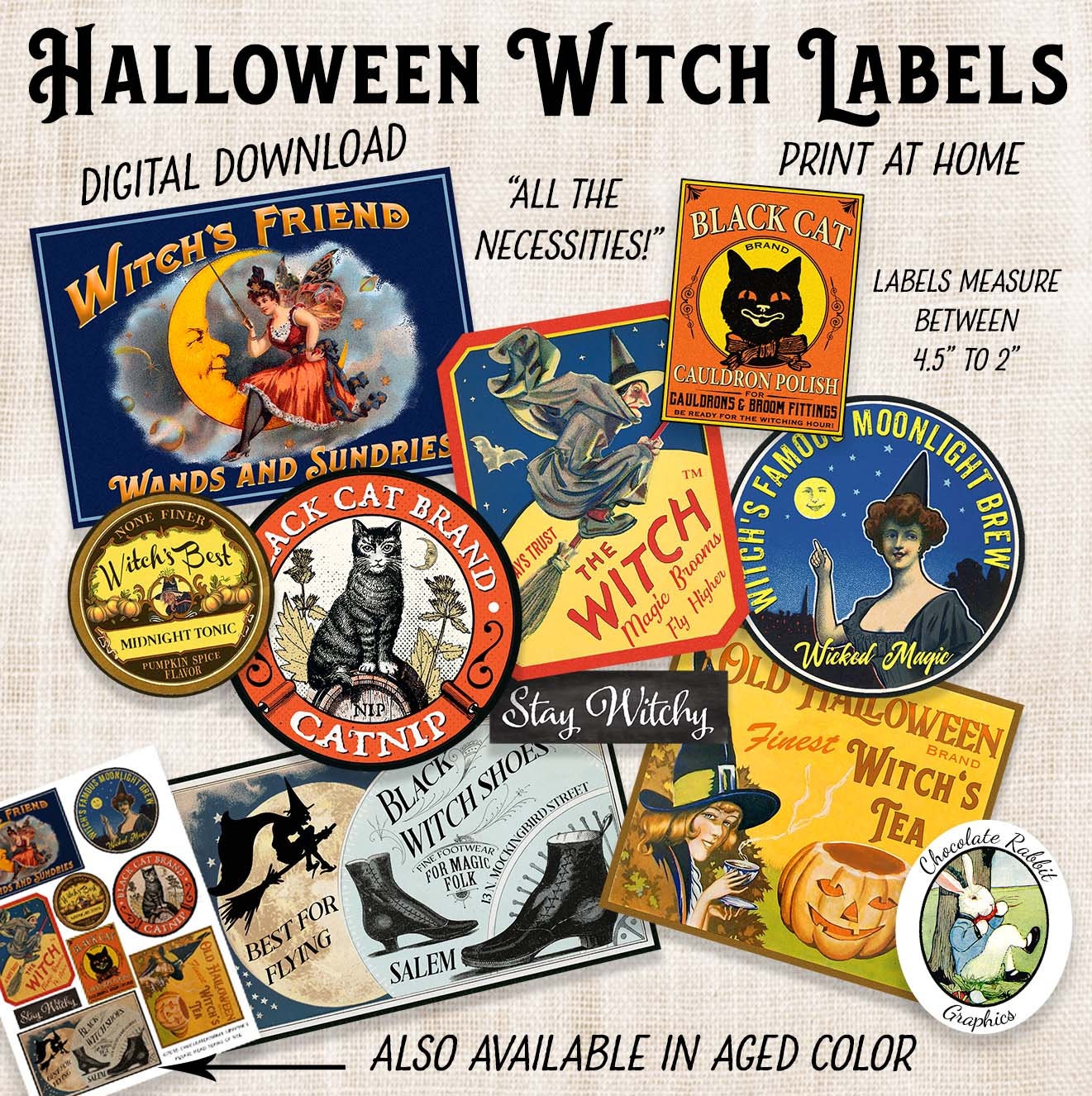Halloween Witch Labels Printable Vintage Style Labels - Etsy