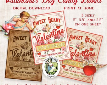 Etiqueta vintage para dulces de San Valentín: Diseño de Cupido (Descarga digital)