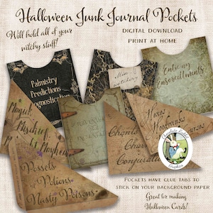 Halloween Witch Spell Book Pockets, Junk Journal Kit Digital Download, Printable Spell Book Pouch , Scrapbook Envelopes