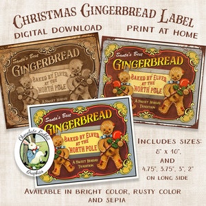 Christmas Gingerbread Labels, Vintage Style Printable Christmas Tags, Digital Gingerbread Sign, Junk Journal Clip Art