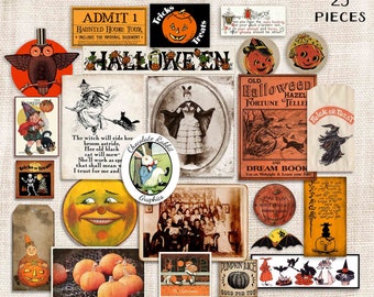 Vintage Halloween Ephemera, Printable Junk Journal Clip Art Kit, Scrapbook Witch Image Downloads