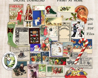 Christmas Ephemera Digital Download, Vintage Style Holiday Junk Journal, Clip Art Collage Sheet