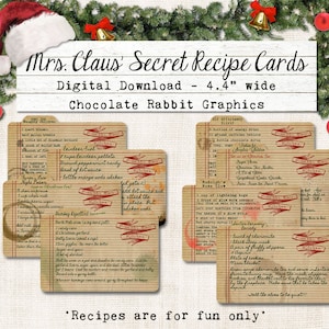 Christmas Recipe Cards Digital Download DIY Vintage Style Clip Art Printable Graphic Images Collage Sheet