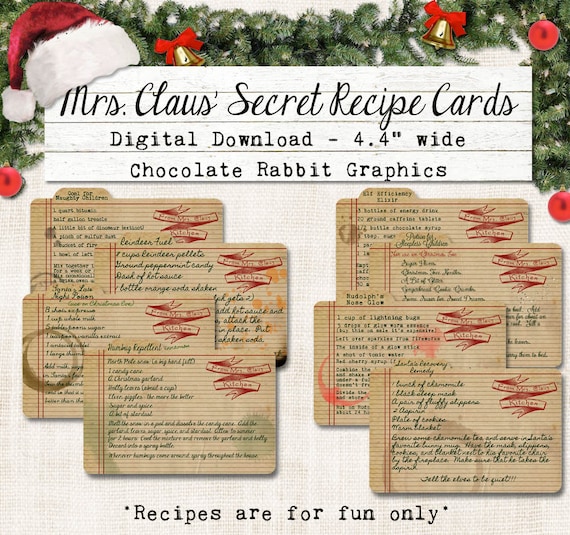 christmas recipe cards digital download diy vintage style clip etsy christmas recipe cards