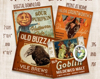 Halloween Potion Labels, Witch's Brew Digital Download, Halloween decorations, Printable Junk Journal, Scrapbook Clip Art